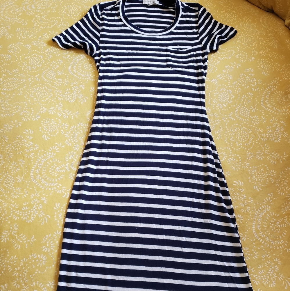 Navy/white striped dress.